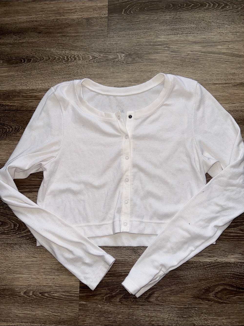 OFFLINE by Aerie White Ribbed Cropped Button-Up Long Sleeve Top Size Large
